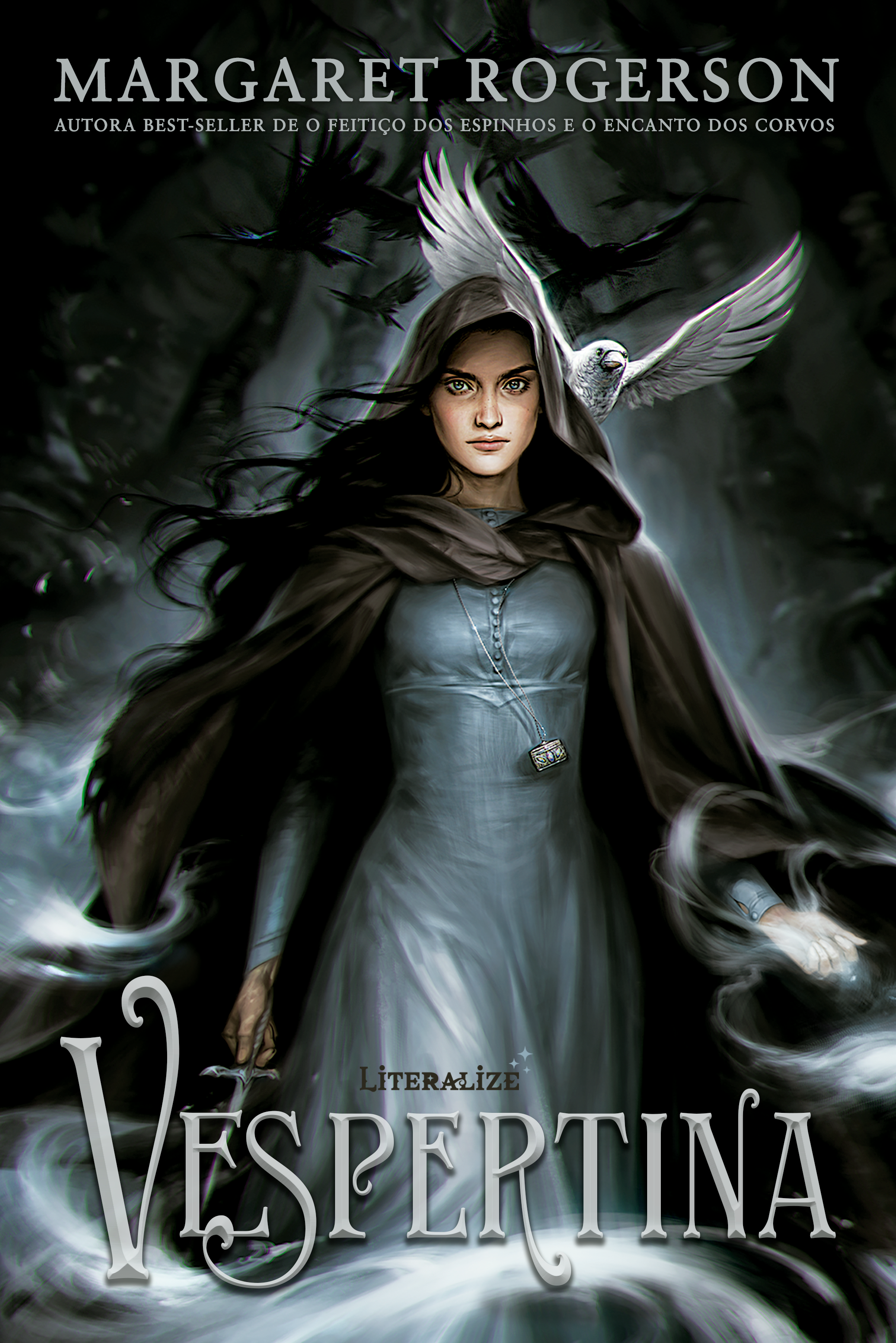 Capa do livro Vespertina de Margaret Rogerson, publicado no Brasil pela Editora Literalize em 2023.